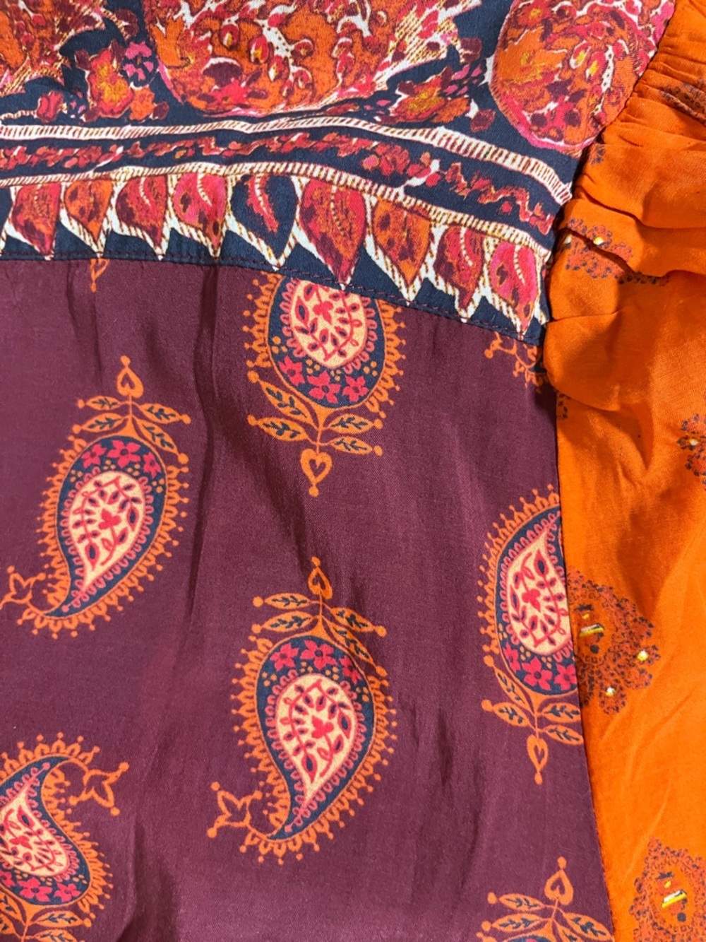 Sundance Bondi Beauty Rich Two-Tone Orange & Burgundy Paisley Maxi Dress - Picture 8 of 15